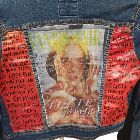 🎨 Custom Hand-Crafted Billie Eilish Denim Jacket – One-of-a-Kind Art – S - Picture 2 of 4